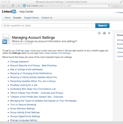 A LinkedIn help page